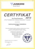 wiadectwo autoryzacji firmy Junkers 2013